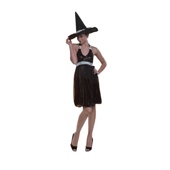 Women's Halloween Glitz Witch Costume with Dress and Hat - Size Medium - Picture 1 of 4